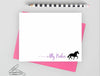 Personalized note cards with horse design and pink envelope.