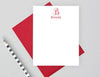 Women's personalized monogram note cards with red envelope.