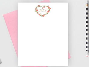 Floral heart personalized note cards with candy envelope.