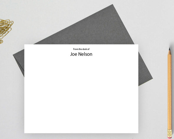 From the desk of note cards personalized stationery with gray envelope.