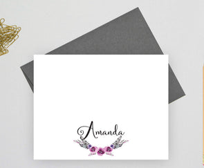 Bohemian personalized note card with gray envelope.