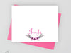 Calligraphy boho personalized stationery set with pink envelope.