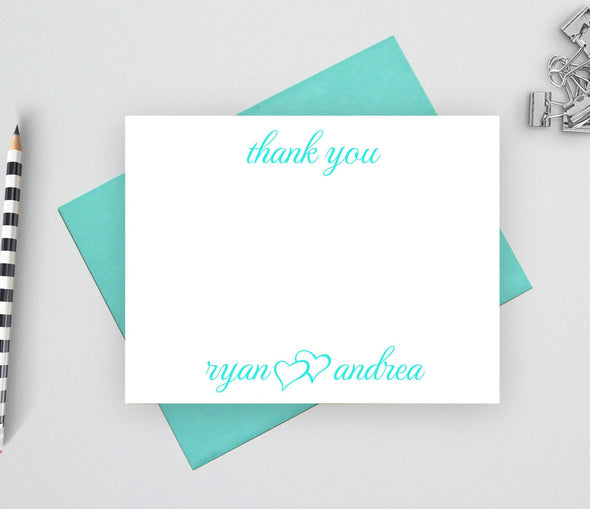 Personalized wedding thank you note cards.
