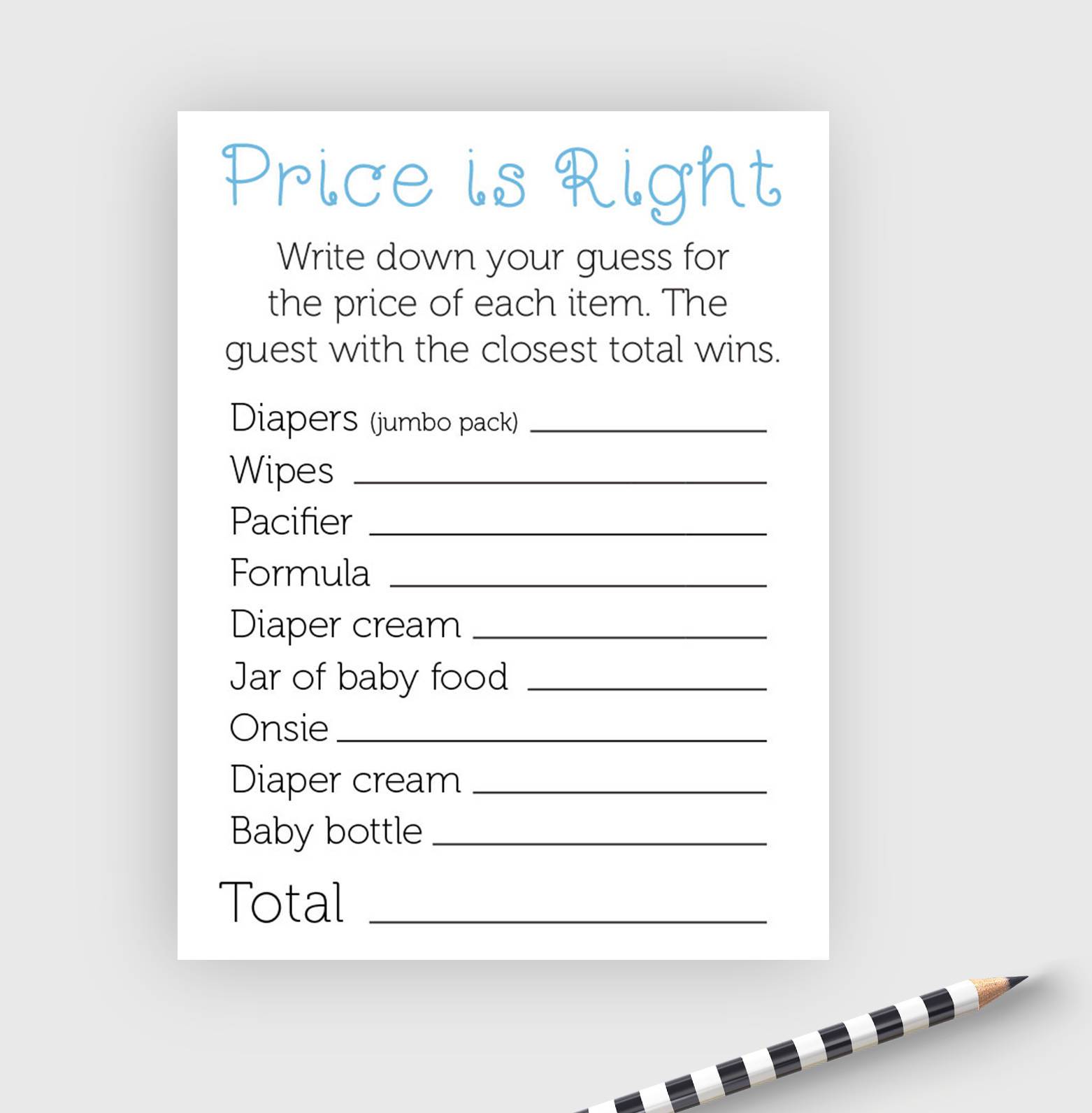 Boy Baby Shower Game Price Is Right Digital Download – Crafting With My Chis for Free Printable Price Is Right Game