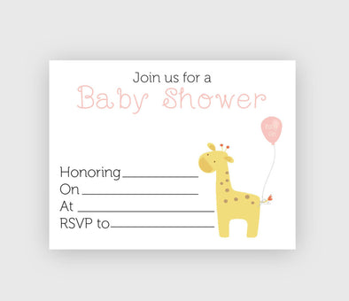 Girl baby shower invitation with giraffe design digital download