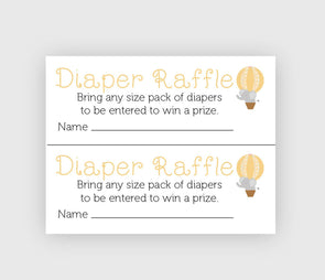 Gender neutral baby shower diaper raffle cards with elephant design