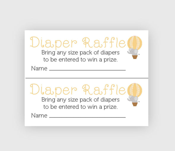 Gender neutral baby shower diaper raffle cards with elephant design