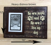 12x16 heavy distress brown dog wood sign with attached picture frame.