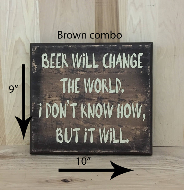 10x9 brown combo beer wooden sign for wall decor.