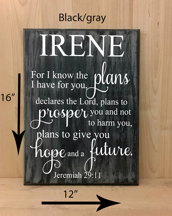 12x16 black/gray religious wood sign with white lettering.