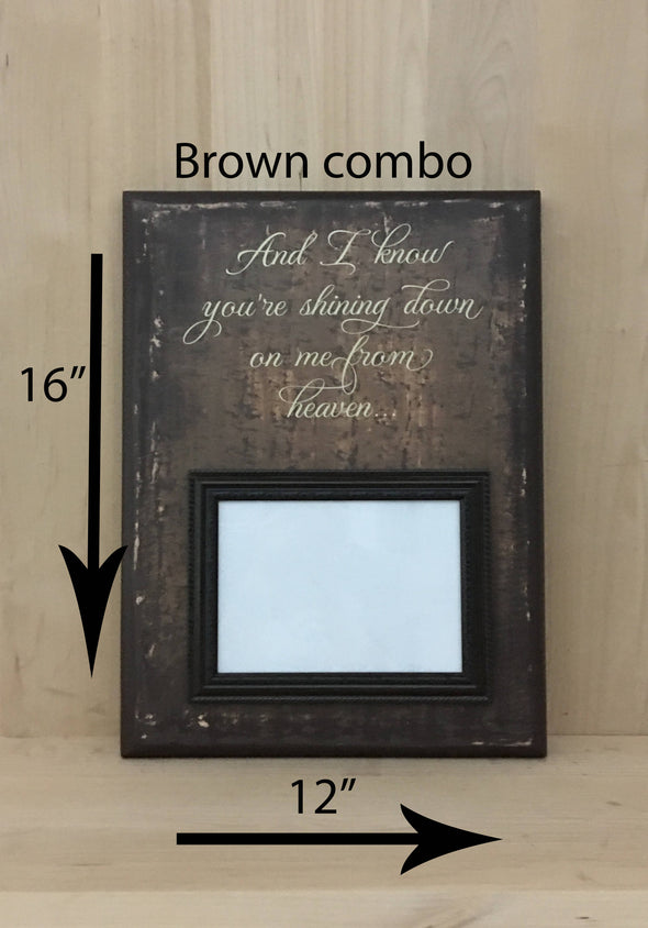 12x16 brown combo wood sign with attached picture frame