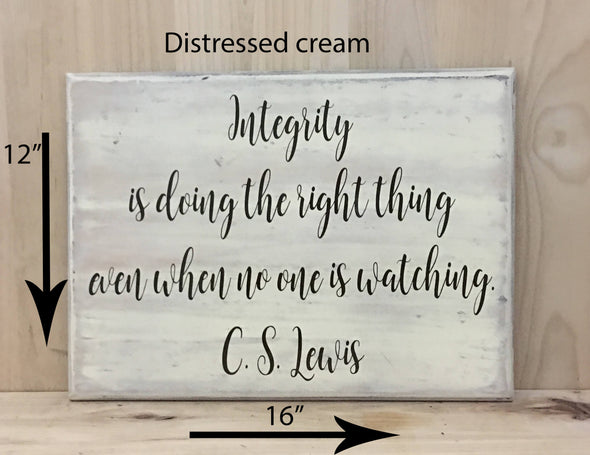 12x16 distressed cream wood sign with brown lettering