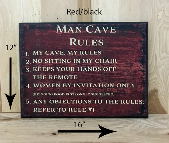 12x16 red/black man cave wod sign with cream lettering