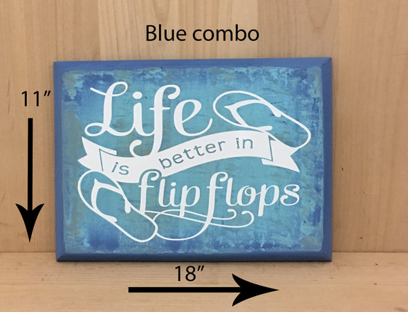 11x18 blue combo wood sign with flip flop image.