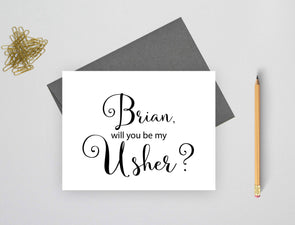 Personalized will you be my usher wedding card.