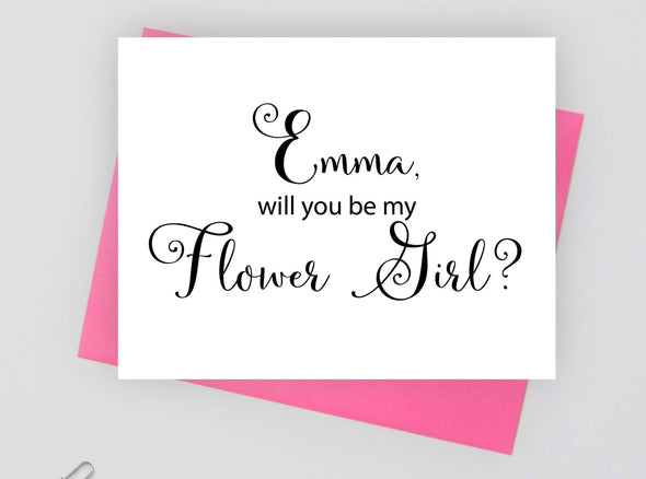 Personalized will you be my flower girl wedding card.