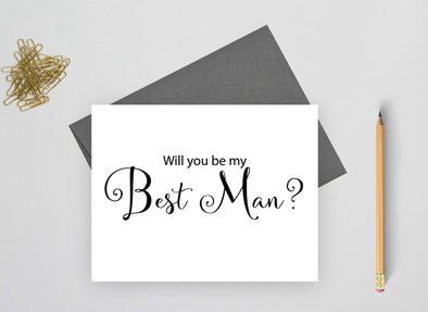 Will you be my best man wedding card with gray envelope.