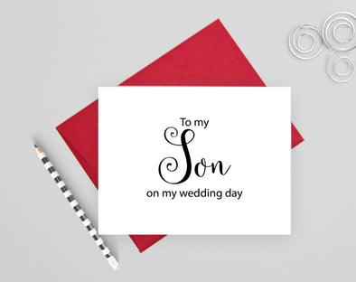 To my son on my wedding day wedding card.