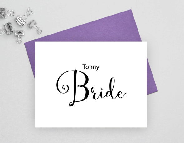 To my bride wedding card with purple envelope.