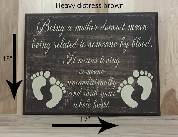 13x17 heavy distress brown wood sign for adoptive mother