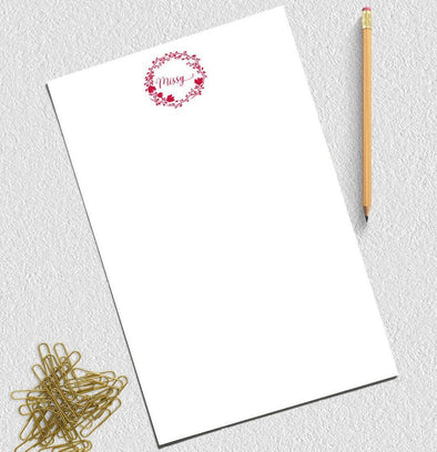Floral design personalized notepad stationery.