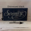 16x8 distressed black serenity wood sign with white lettering