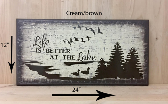 12x24 cream/brown wood sign with brown lettering for cabin decor.