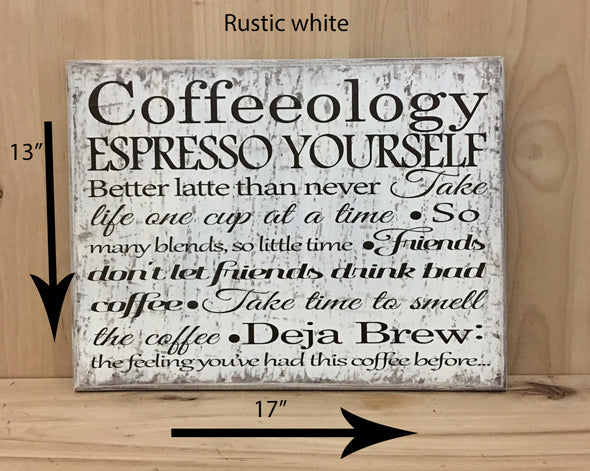 17x13 rustic white coffee sign for kitchen wall art.