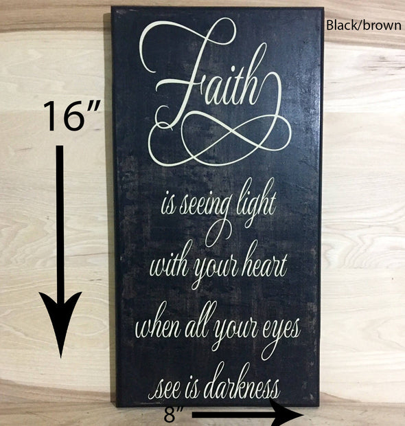 16x8 black/brown faith wood sign for religious decor.