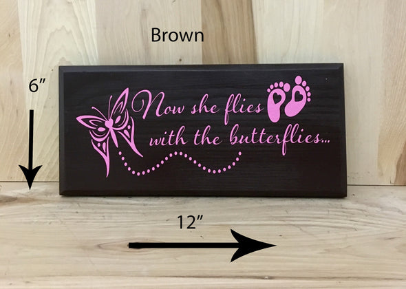 12x6 brown memorial wood sign with pink lettering.