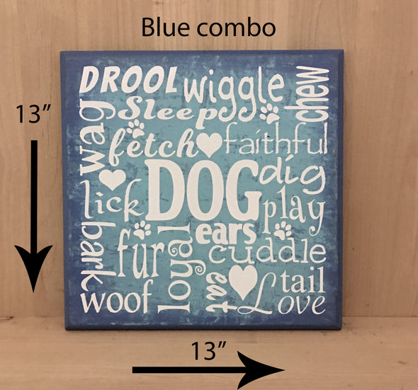 13x13 blue combo custom wooden sign for dog lovers.