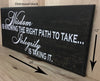 12x24 distressed black integrity wood sign with white lettering