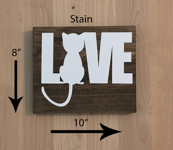 8x10 stain wood sign with cat love design.