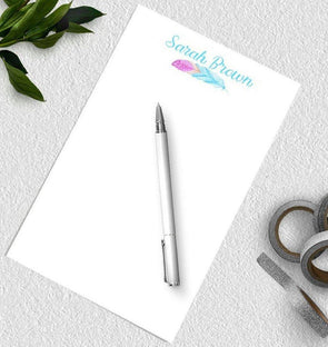 Boho personalized notepad with feather design.