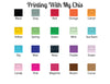 Ink and envelope color choices for note card sets.