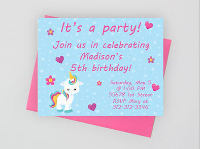 Digital unicorn birthday party invitation.