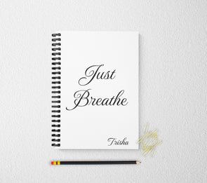 Just breathe personalized notebook personalized custom journal personalized journal gift