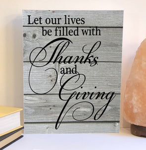 Thanks and giving wood sign