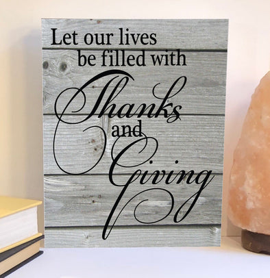Thanks and giving wood sign