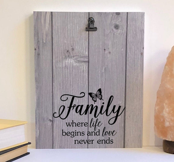 Family where life begins wood sign