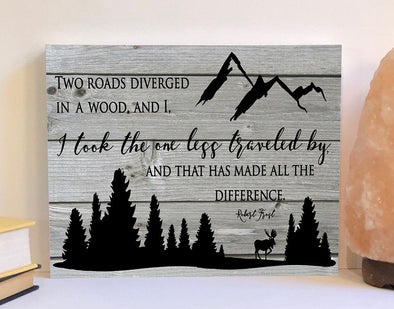 Two roads wood sign