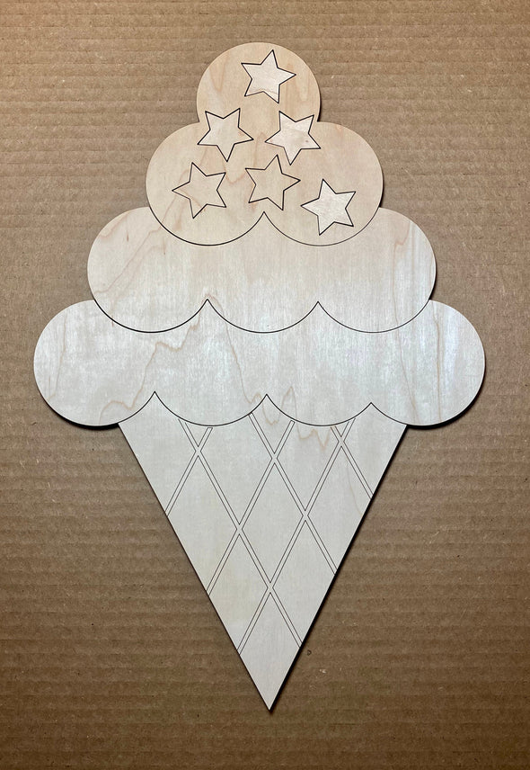 Ice cream cone wood sign diy, diy ice cream wooden sign, ice cream with stars sign, fourth of July sign