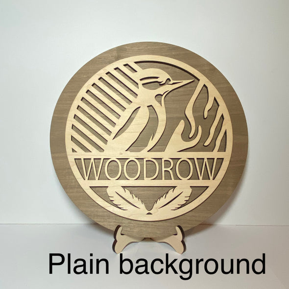 Personalized woodpecker sign, personalized wood sign