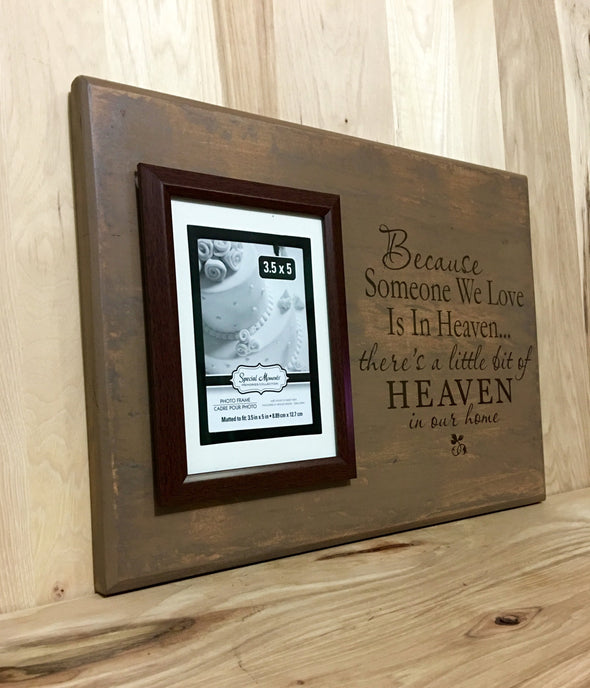 Custom memorial sign with picture frame for home decor.