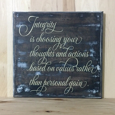 Integrity custom wood sign