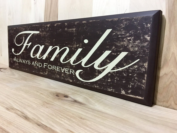 Wooden family sign for home decor.
