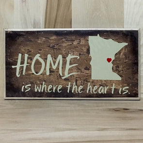 Home is where the heart is personalized state wood sign.