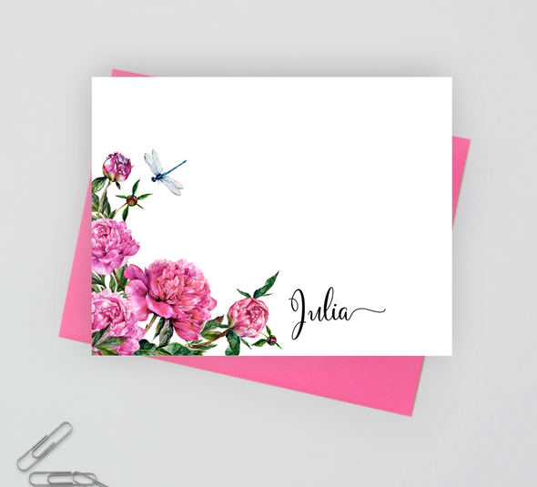 Peony Personalized Stationery Set, Note Cards For Women